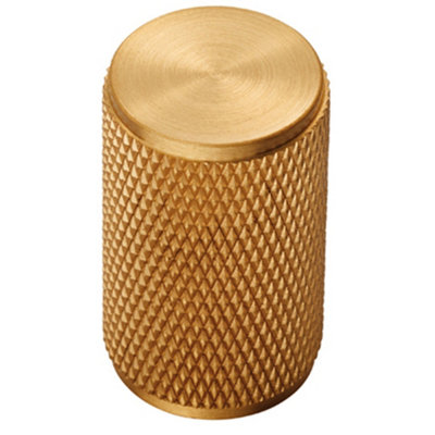 Knurled Cylindrical Cupboard Door Knob 18mm Dia Satin Brass Cabinet Handle