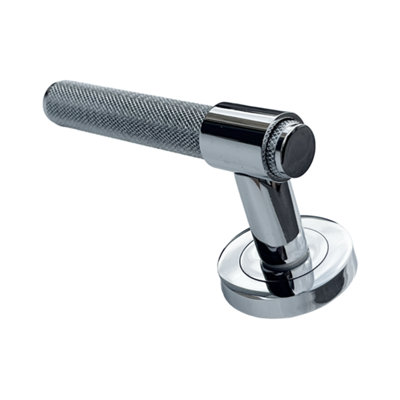 Knurled Door Handles Chrome Loop & Neck Lever on Rose Latch Luxe