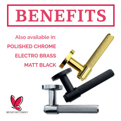 Knurled Door Handles Polished Brass Loop and Neck Lever on Rose Latch Set