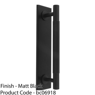 Knurled Drawer Bar Pull Handle & Matching Backplate - Matt Black 168 x 40mm
