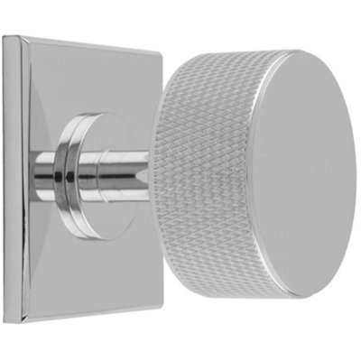 Knurled Radio Cabinet Door Knob & Matching Backplate - Polished Chrome 40 x 40mm