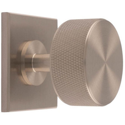 Knurled Radio Cabinet Door Knob & Matching Backplate - Satin Nickel 40 x 40mm