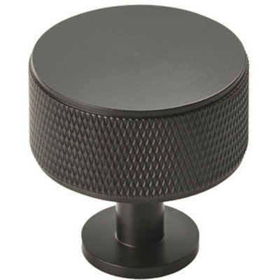 Knurled Radio Cupboard Door Knob - 35mm Diameter - Matt Black Cabinet Handle