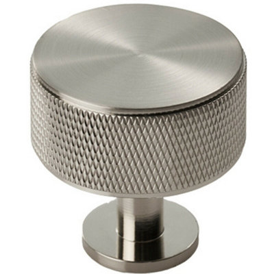 Knurled Radio Cupboard Door Knob - 35mm Diameter - Satin Nickel Cabinet Handle