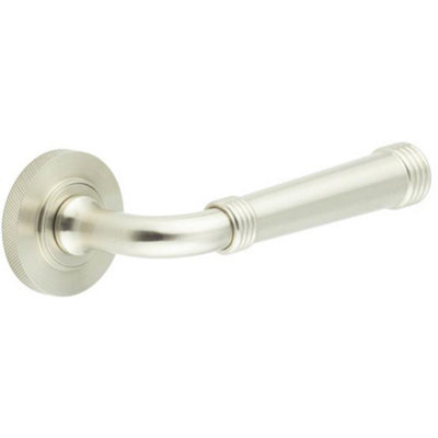 Knurled Rose Satin Nickel Door Handle for Stylish Interiors - Solid Brass Interior Handle