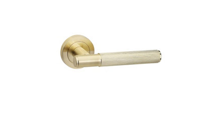 Knurled T-Bar Bathroom Door Handle Set Thumbturn and Mortise Lock Satin Brass