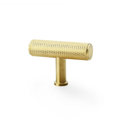 Knurled T Bar Cupboard Door Knob - 55mm x 38mm - Satin Brass Unit Pull Handle
