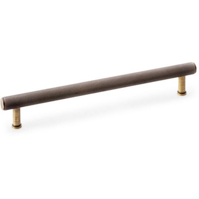 Knurled T Bar Pull Handle - Antique Brass - 224mm Centres Premium Drawer Door