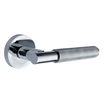 Knurled Turning Door Handles Chrome Lever on Rose Latch Luxe