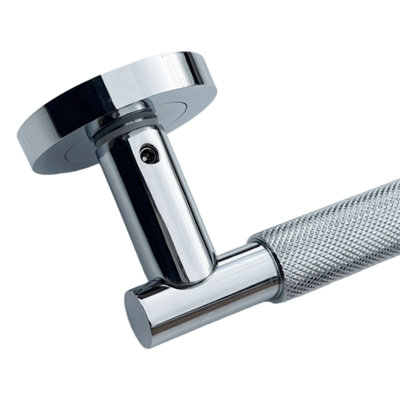 Knurled Turning Door Handles Chrome Lever on Rose Latch Luxe