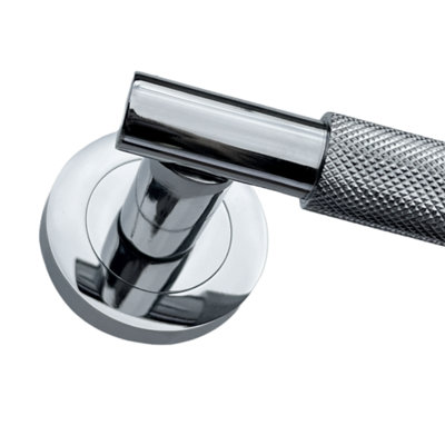 Knurled Turning Door Handles Chrome Lever on Rose Latch Luxe