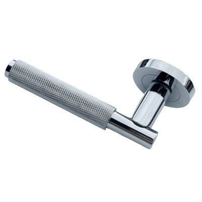Knurled Turning Door Handles Chrome Lever on Rose Latch Luxe