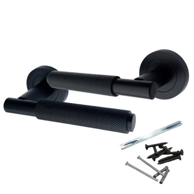 Knurled Turning Door Handles Matt Black Lever on Rose Latch Luxe Price Comparisons | Compare The Build