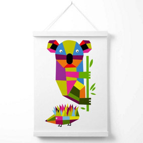 Koala Bright Geometric Animal Poster with Hanger / 33cm / White