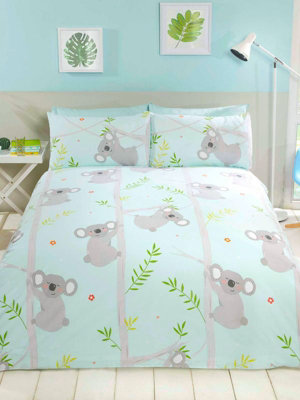 Koala Fun Single Duvet Cover Set Blue / Grey )