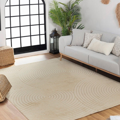 KOANA In- & Outdoor 3D High & Low Pile Textured Beige Area Rug 160 x 220 cm