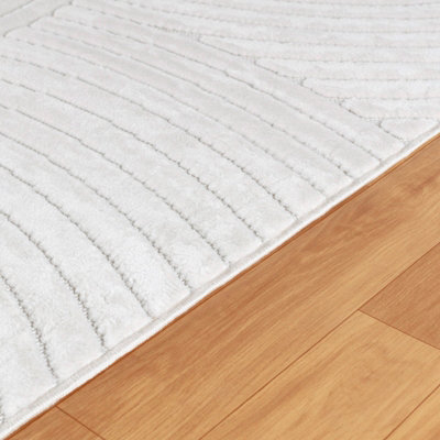 KOANA In- & Outdoor 3D High & Low Pile Textured White Area Rug 120 x 170 cm