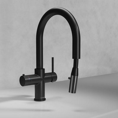 Koba Matte Black 4 in 1 Swan Neck Pull Out Spout Boiling Tap Includes Hot Water Tank and Filtration Kit