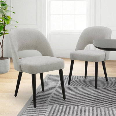 Kobe Grey Fabric Dining Chairs Set of 2 - Multi-Density Foam Cushion, Webbed Suspension, Solid Wood Legs, H48.8cm Seat Height