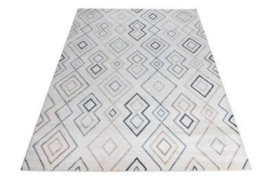 Kodiak Large Diamond Pattern Living Room Rug - Blue / Cream / Beige ...