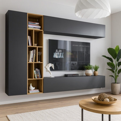 Kodita Stylish Wall Mounted Storage Unit Grey and Artisan Oak Modern ...