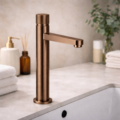 Koko Brushed Bronze High Rise Basin Mixer Tap