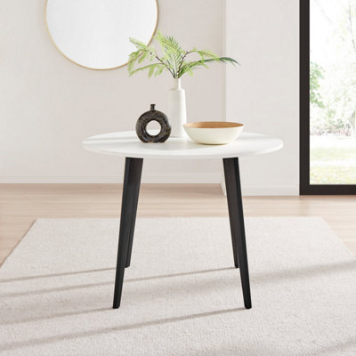Koko White Round Dining Table with Black Legs 100cm