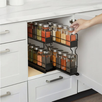 KOKOMA Pull Out Double Layer Spice Rack Kitchen Organiser