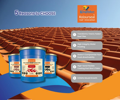 Kolourseal Roof Paint - Dark Terracotta - Water Proofs - Stops Moss Growth - Vibrant Colours - 10 Year Lifespan