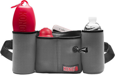 Kong Trek Dog Water Bottle Waist Pack Carrrier Grey Double Bottle Carrrier