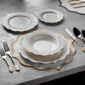 KONIGTUM Luxury White and Gold 24 Piece New Bone China Dinnerware Set for 6 People KOV-BU