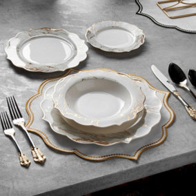 KONIGTUM Luxury White and Gold 24 Piece New Bone China Dinnerware Set for 6 People KOV-MA