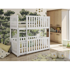 Konrad Bed with Cot in White with Foam/Bonnell Mattresses W1980mm x H1750mm x D980mm