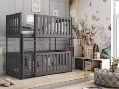 Konrad Contemporary Solid Pine Bunk Bed with Cot Bed in Graphite (L)1980mm (H)1750mm (W)980mm