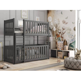 Konrad Contemporary Solid Pine Bunk Bed with Cot Bed in Graphite (L)1980mm (H)1750mm (W)980mm