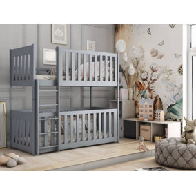 Konrad Contemporary Solid Pine Bunk Bed with Cot Bed in Grey (L)1980mm (H)1750mm (W)980mm