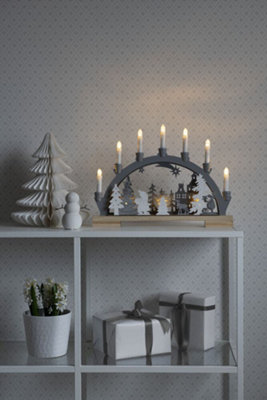 Konstsmide Silhouette In Legno Con 7 Candele LED - Luce Bianca Calda, A Batteria E Trasformatore, Per Interni