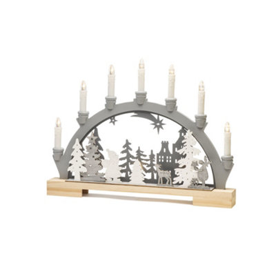 Konstsmide Candle Arch/LED Santa and Reindeer Scene Wooden Table Decoration/Indoor Use