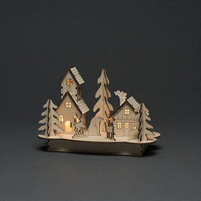 Konstsmide Christmas Theme Wooden silhouette, house and animals, LED Lighting.