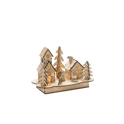 Konstsmide Christmas Theme Wooden silhouette, house and animals, LED Lighting.