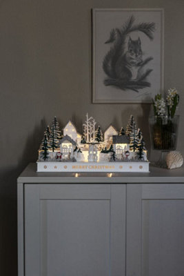 Konstsmide Silhouette Bois LED Église Blanche – Décoration Noël Intérieur, Minuterie 6h, Blanc Chaud
