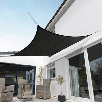 Kookaburra 3.6m Square Waterproof Black Garden Patio Sun Shade Sail Canopy 98% UV Block with Free Rope