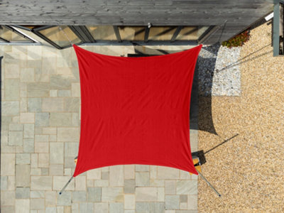 Kookaburra 3m Square Breathable HDPE Red Garden Patio Sun Shade Sail Canopy 90% UV Block with Free Rope