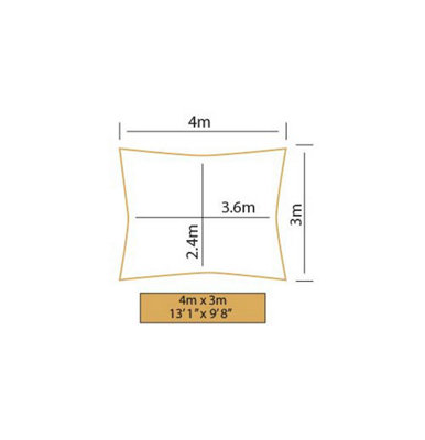 Kookaburra 4m x 3m Rectangle Water Resistant Ivory Garden Patio Sun Shade Sail Canopy 96.5% UV Block with Free Rope - 3