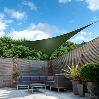 Kookaburra 5m Triangle Waterproof Green Garden Patio Sun Shade Sail Canopy 98% UV Block with Free Rope