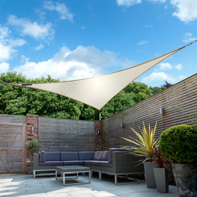 Kookaburra 5m Triangle Waterproof Ivory Garden Patio Sun Shade Sail Canopy 98% UV Block with Free Rope