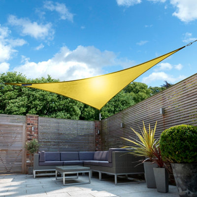 Kookaburra 5m Triangle Waterproof Yellow Garden Patio Sun Shade Sail Canopy 98% UV Block with Free Rope