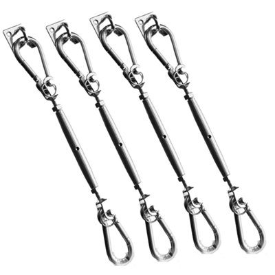 Kookaburra Silver Stainless Steel Square & Rectangle Shade Sail Fixing Kit Garden Fitting Patio Accessory for 4 Corners