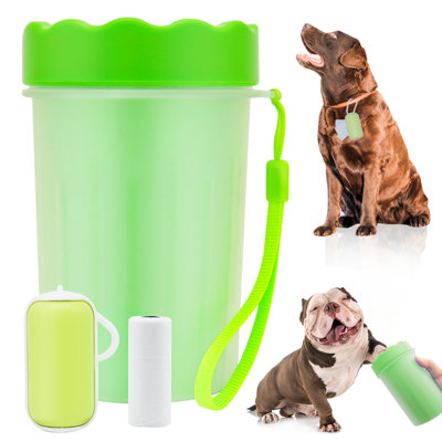 KOOLPUG Green Dog Paw Cleaner Cup with Waste Bags Paw Washer for Pets