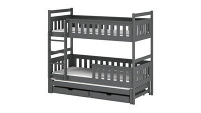 Kors Bunk Bed with Trundle and Storage in Graphite W1980mm x H1640mm x D980mm